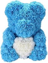 XXL Rozen Teddy Beer 40 cm blauw in Luxe Geschenkdoos| Babyshower jongen|Vaderdag |kraamcadeau meisje|Rose Bear | Rose Teddy | Liefde |Moederdag | Verjaardag | Valentijn Cadeau | L