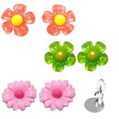 3 Paar clip oorbellen-Elsa- roze - rode- en groene bloem- Charme Bijoux- Geen gaatjes nodig