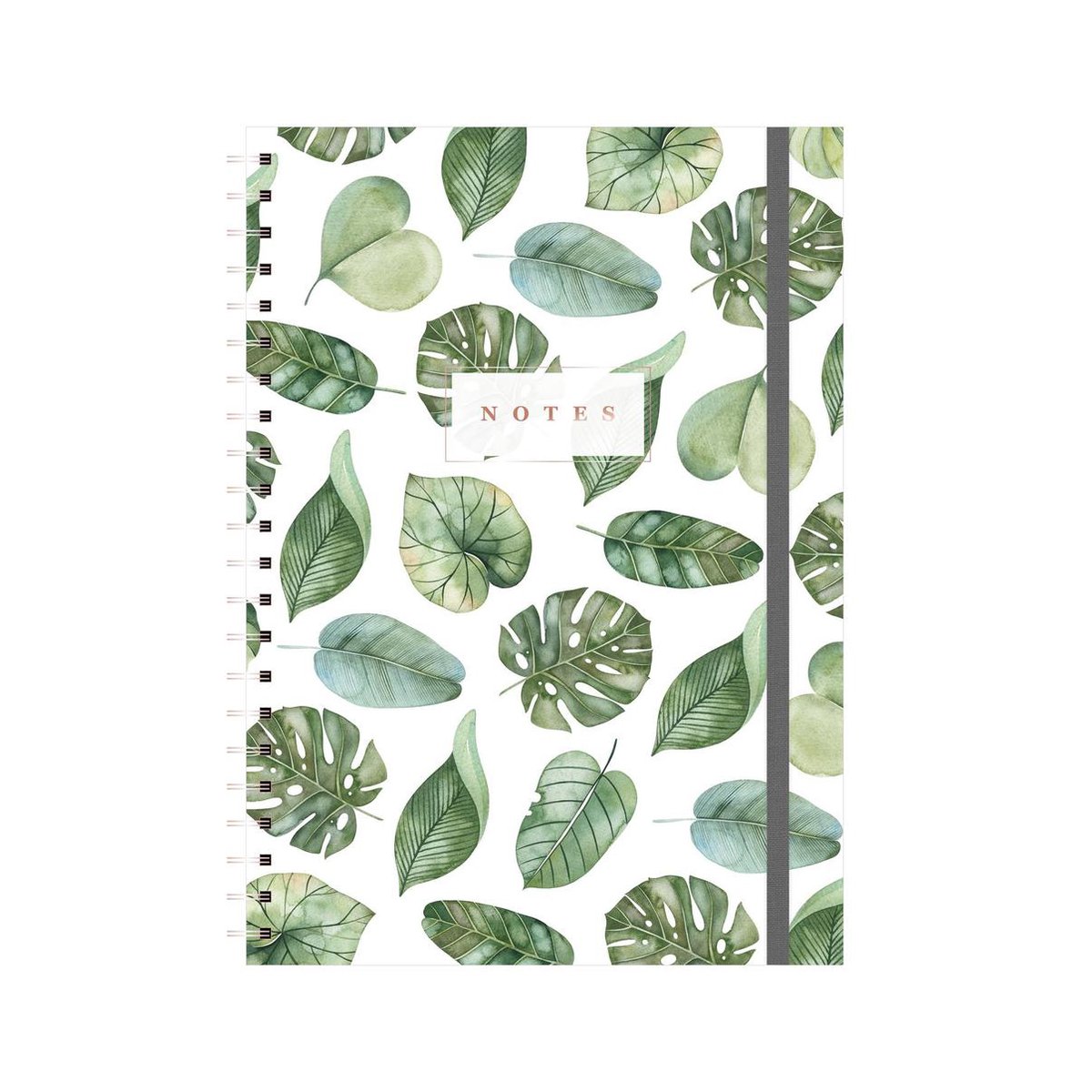Hobbit - Notitieboek - Wit met groene botanische bladeren - Hardcover - Ringband - A4 (21 x 29,7 cm)