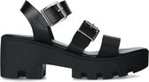 Sacha - Dames - Zwarte leren plateau sandalen - Maat 38