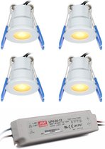 HOFTRONIC Milano - Verandaverlichting set van 4 - LED - Zaagmaat 21-30mm - RVS - Plug & Play - Waterdicht - 3 Watt - 200 lumen - 12V - 2700K Extra warm wit - Plafondspots - Verlichting voor overkappingen, carports, en badkamers - 2 jaar garantie