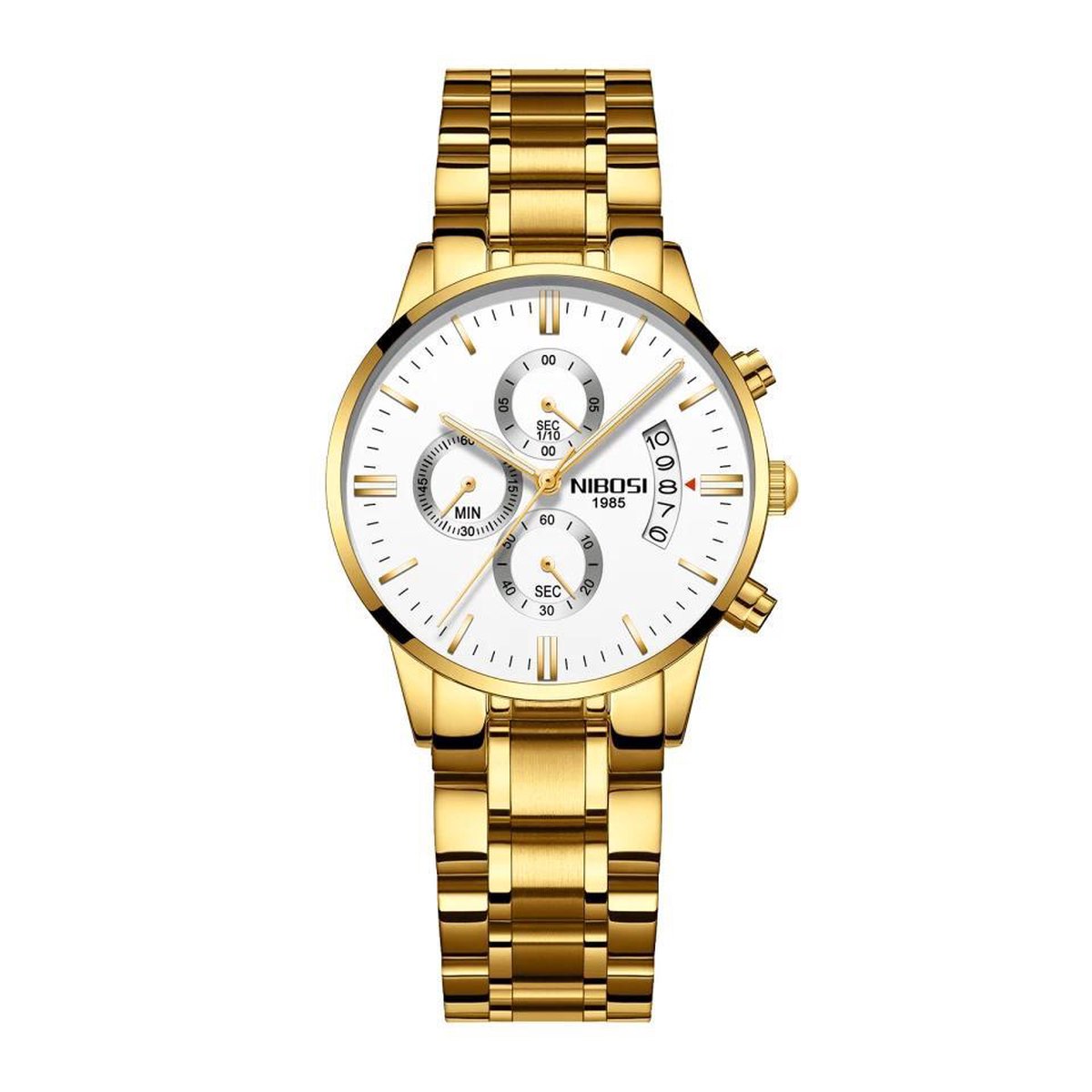 NIBOSI Horloges voor Vrouwen – Quartz - Ø 36 mm – Goudkleurig - Waterdicht tot 3 BAR - Chronograaf - Geschenkset