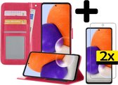 Samsung A72 Hoesje Book Case Met 2x Screenprotector - Samsung Galaxy A72 Case Wallet Cover - Samsung A72 Hoesje Met 2x Screenprotector - Donker Roze