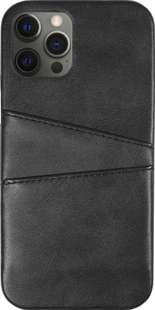 BMAX Leren hardcase hoesje geschikt voor iPhone 12 Pro Max met pashouder - Zwart