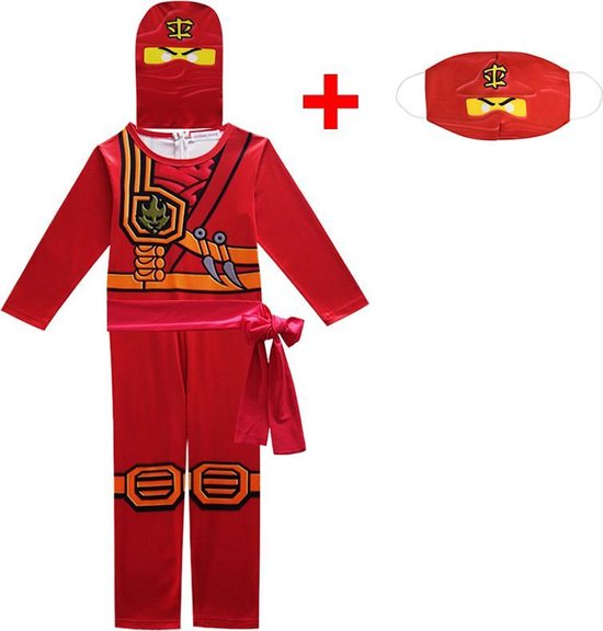 Premium Ninja Kostuum & Masker - Ninja Verkleedkleding - Verkleedpak - Kinderen - Kinderkostuum - Rood - Maat 104/110