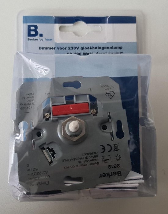 Berker Dimmer voor 230V gloei/halogeenlamp 60400Watt draai aan/uit