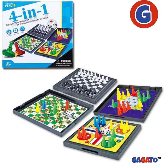 Afbeelding van het spel 4-in-1 Magnetisch Bordspel - Schaken - Ludo - Slangen & Ladders - Halma - Reisspel - Spellen