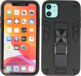 iPhone 11 Hoesje - Tough Armor Hardcase - Telefoonhoesje Met Standfunctie - Bestcases Backcover - Zwart