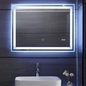 LED Badkamer spiegel 80x 60 cm, digitale klok, dimbaar, anticondensfunctie