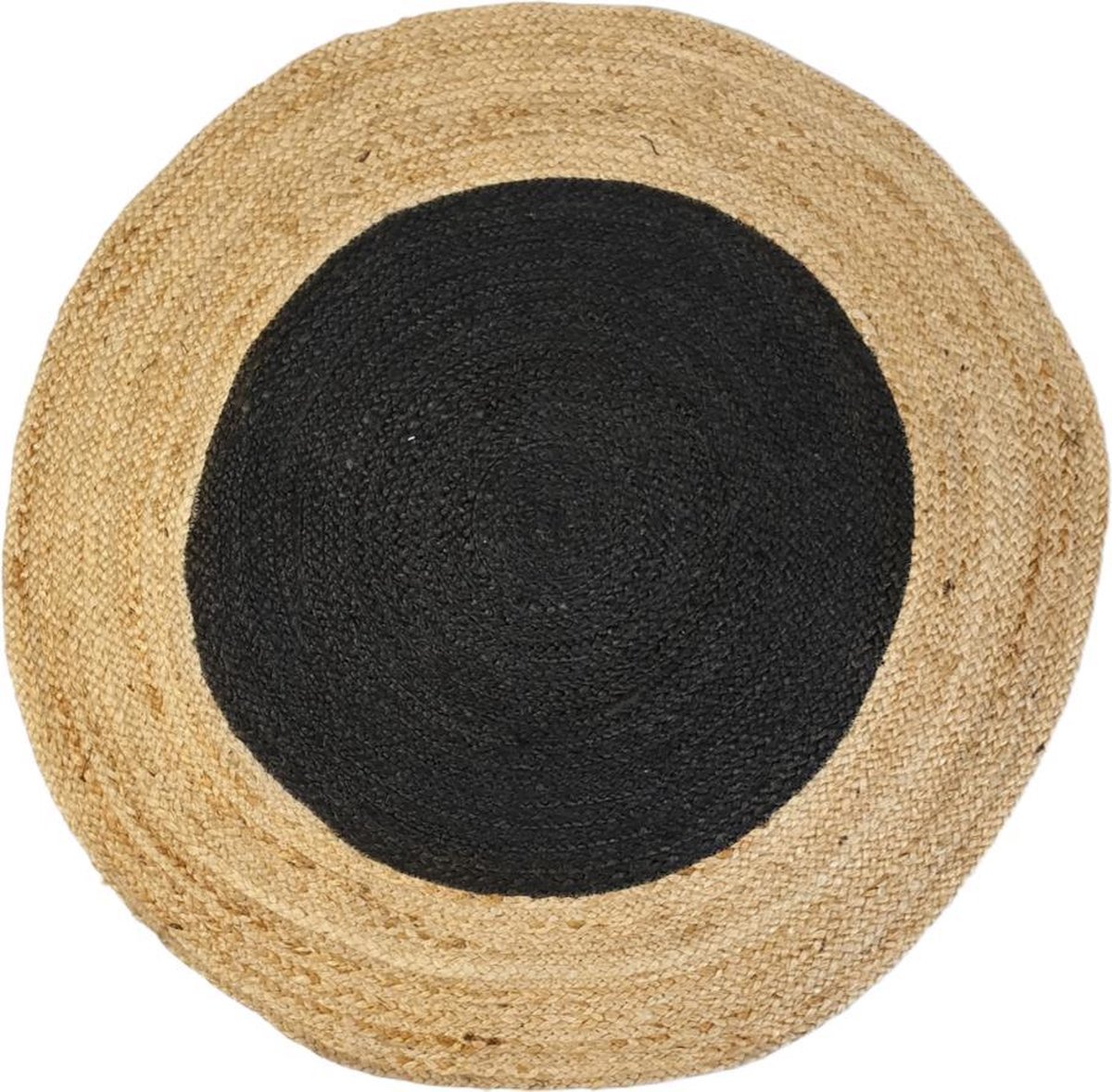 Van René Vloerkleed Rond Woonkamer Naturel/Zwart Jute 90cm Badkamermat