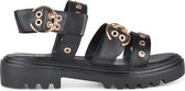 PS Poelman SATURNOS Dames Leren Chunky Plateau Sandalen met Gouden Studs - Zwart - Maat 37