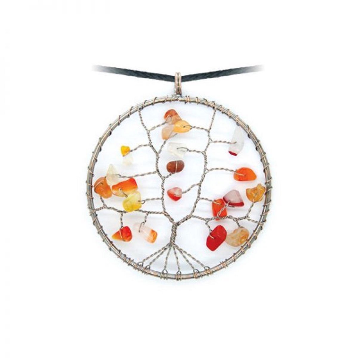Carneool levensboom hanger - 5 cm - ketting inclusief verstelbaar zwart koord