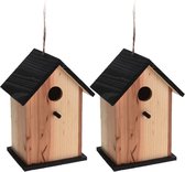 2x stuks vogelhuisje/nestkastje zwart/naturel hout 22 cm - Vogelhuisjes tuindecoraties