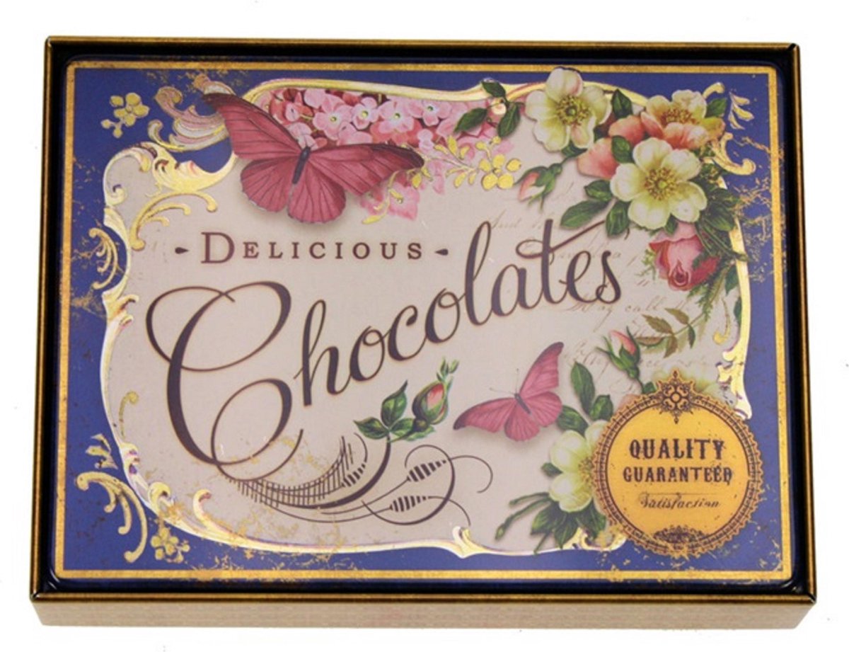 Blikje Chocolates delicious vlinder 14,8x11,2x4cm