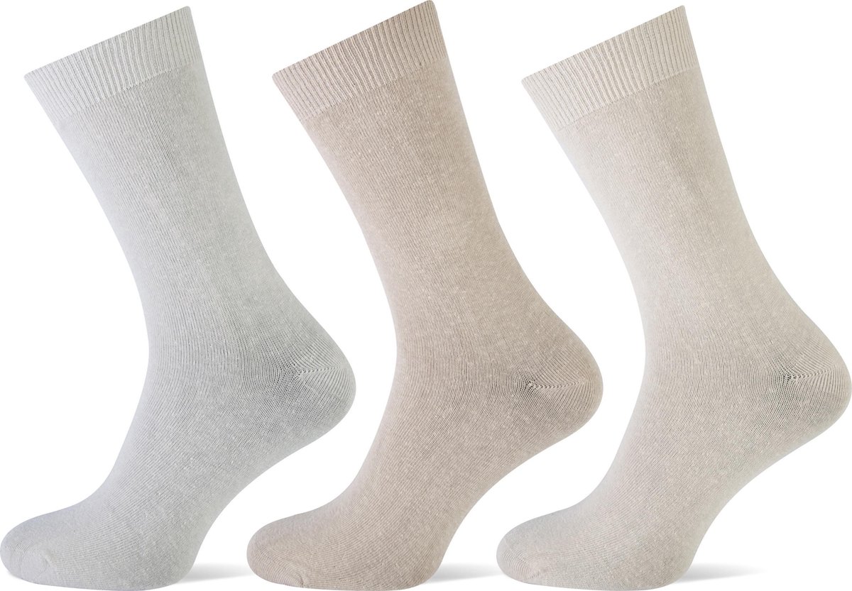 3 Paar Beige Herensokken van 75% Katoen - Teckel - Maat 40/46 - Geen gevoelige teennaad