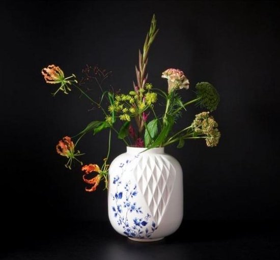 Witte vaas - 25 cm - grote vaas - bloemenvaas - Delfts blauw - blauwe vaas  - grote... | bol.com