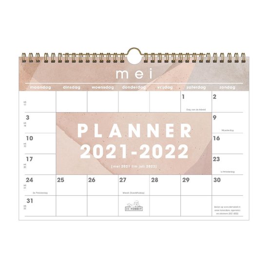 Hobbit schoolkalender 2021-2022 - MAANDKALENDER D1 - ringband - omslag - maandoverzicht - A4 formaat - roze grijs - De Hobbit