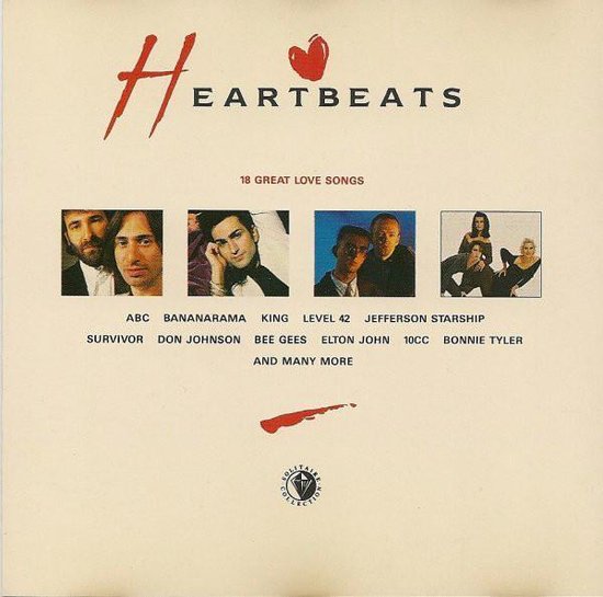 Albumhoes met de titel 'Heartbeats', 18 great love songs, met foto's van ABC, Bananarama, King, Level 42 en Jefferson Starship.