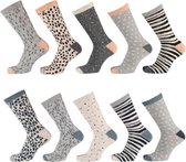 Grappige sokken - Funny Socks - Sokken dames - Moederdag cadeautje - Cadeau voor vrouw - Patroon roze - Maat 36/41 - 10 paar