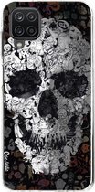 Casetastic Samsung Galaxy A12 (2021) Hoesje - Softcover Hoesje met Design - Doodle Skull BW Print