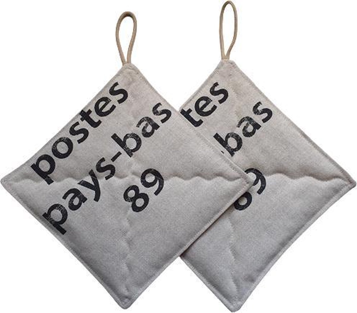 Toetie & Zo - Pannenlappen - Postes Pays Bas - PTT - Beige - Zwart - Set - Handgemaakt - 20x20