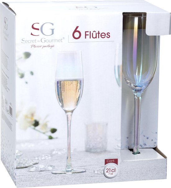 Secret the Gourmet Lot de 6 verres à champagne irisés - 21 cl - Fantaisie -  Couleur... | bol
