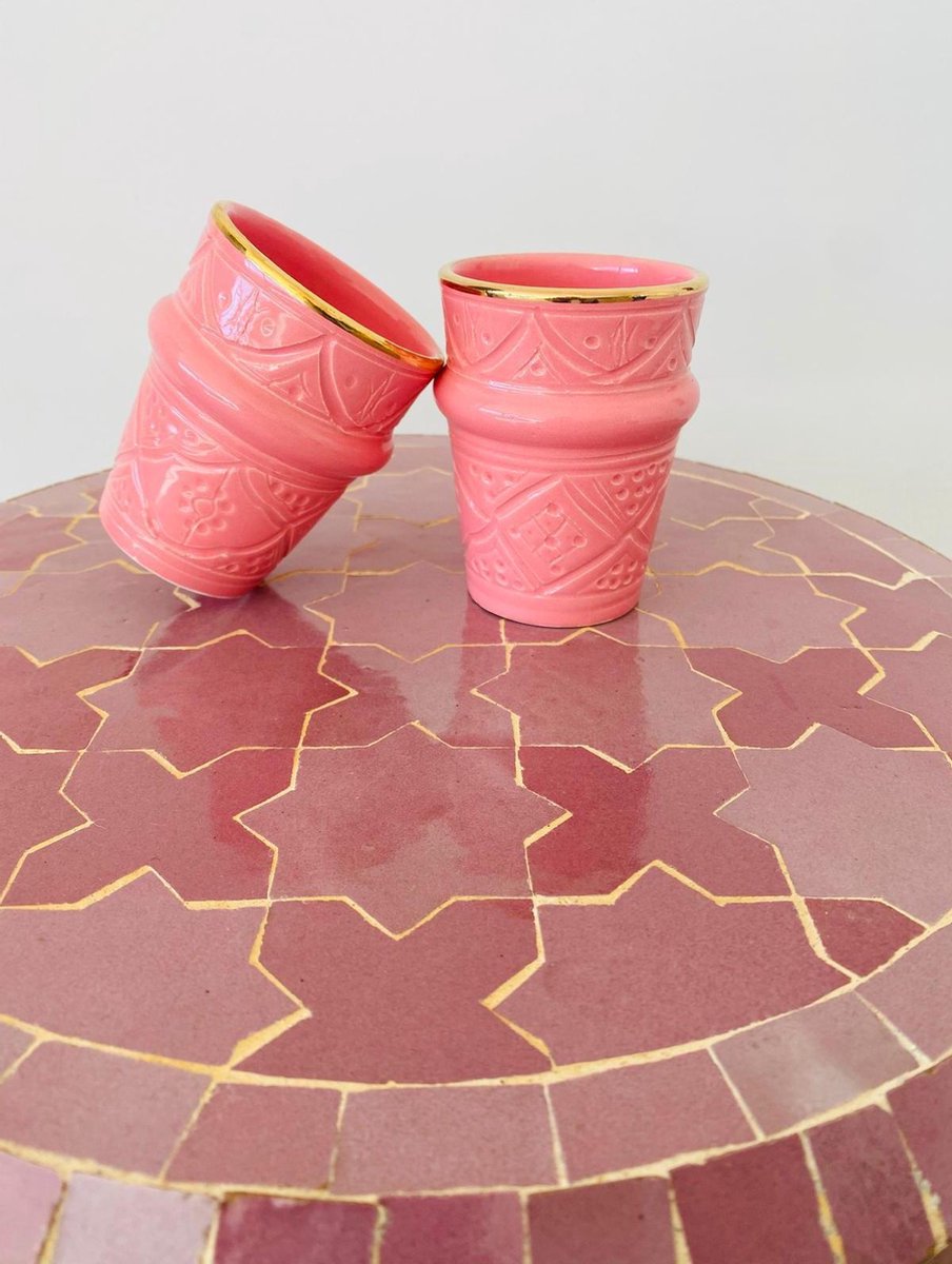 Traditionele Mok | Handgemaakte Mok | Rose | Set van 2 | Marokkaanse Beldi Mok Goud