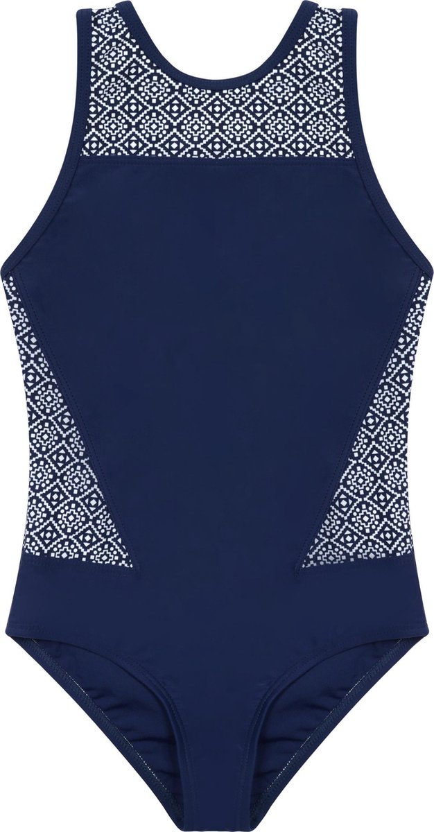 La V Badpak met racerback- donkerblauw block 116-122