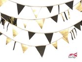 Ibiza Flags| goud/zwarte woonslinger| beige band|10 meter| stevig linnen | verjaardags slinger| driehoekige vlaggetjes| vlaggenlijn goud zwart| duurzame versiering| woonslinger| stoere slinge