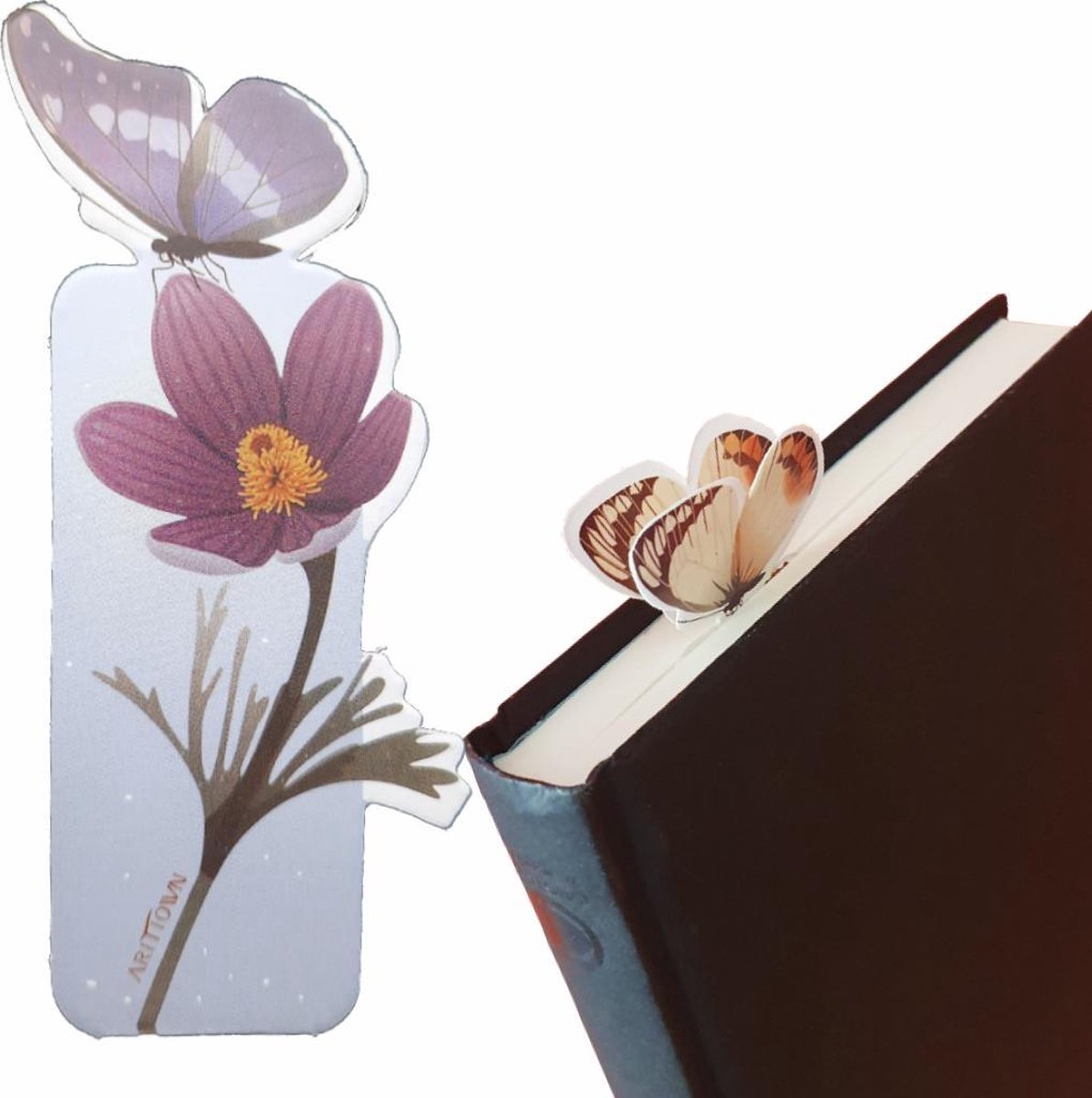 Boekenlegger Vlinder & Bloem – Bladwijzer - Bookmark – Kaartje – Krokus - Kleine Cadeautjes