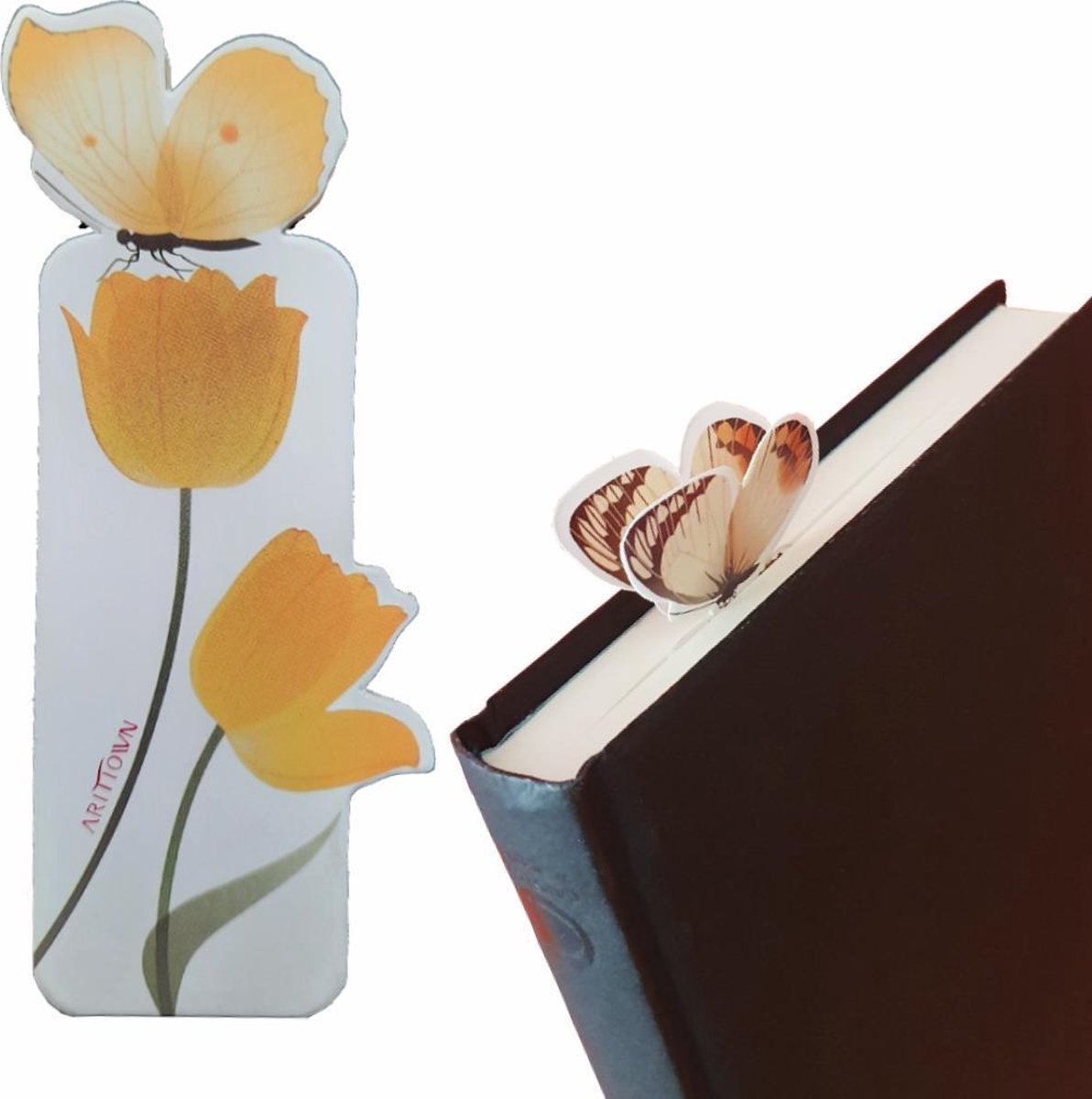 Boekenlegger Vlinder & Bloem – Bladwijzer - Bookmark – Kaartje – Tulp - Kleine Cadeautjes