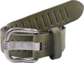 Riem - Riemen - Streepjes - Army Green - 3 cm - Unisex - 100% Leren - Leder - Riem Maat 85