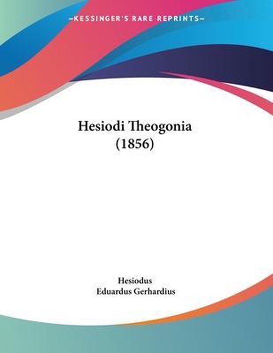 Couverture de livre avec des lignes ondulées rouges, bleues, vertes et roses. Titre : Hesiodi Theogonia (1856).