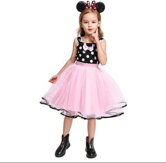 Minnie Mouse, jurkje, stippen, zwart, roze (mt 80/86) | bol.com
