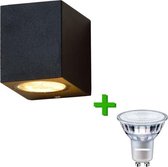 FutureLed buitenlamp vierkant IP54 mat zwart 1L + 1x LED lichtbron 2.2W warm wit