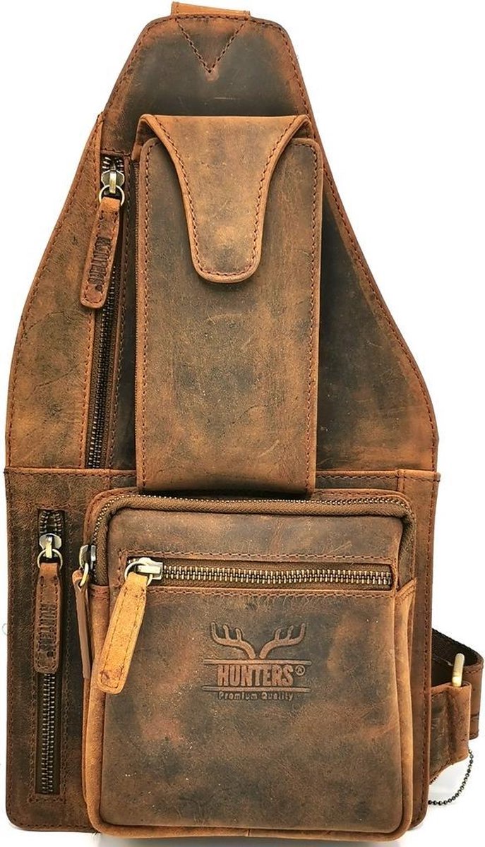 Hunters leren crossbodytas slingbag holstertas bruin