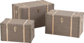 J-Line Set Van 3 Koffers Rechthoek Hout/Textiel Licht Grijs