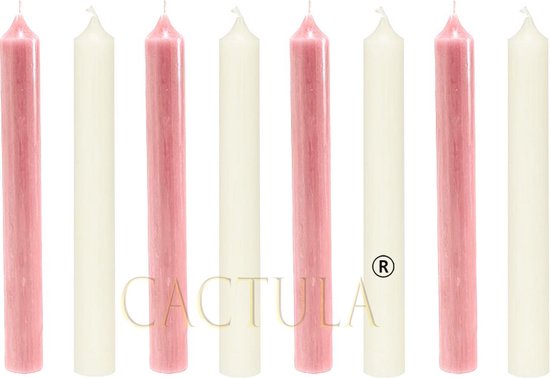 Cactula dinerkaarsen 19,6 cm 8 stuks in 2 kleuren | Spekjes | Roze en Champagne