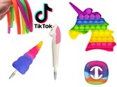 Fidget toys pakket Regenboog | Unicorn | Pop it | Snapperz | Monkey noodles | Squishy pen | Gezien op Tiktok