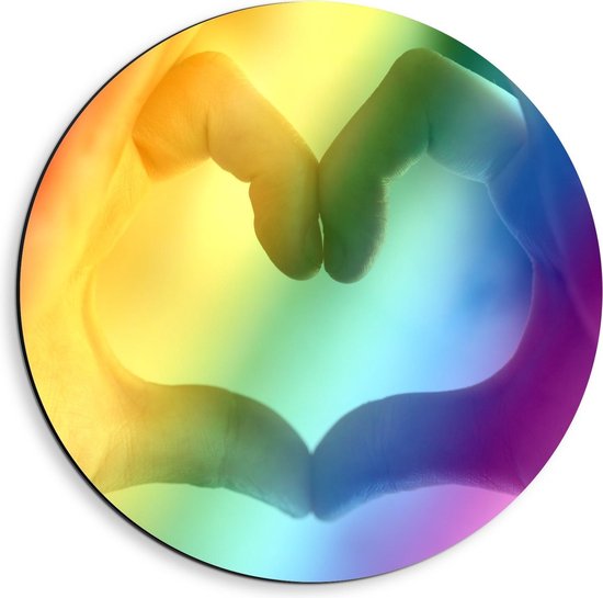 Dibond Wandcirkel - Handgemaakt Hart met Regenboog - 40x40cm Foto op Aluminium Wandcirkel (met ophangsysteem)