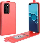 Voor Huawei P40 R64 textuur enkele verticale flip PU lederen tas met kaartsleuven en fotolijst (rood)