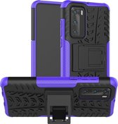 Voor Huawei P40 Tire Texture Shockproof TPU + PC beschermhoes met houder (paars)
