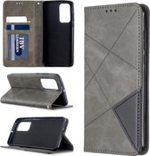 Voor huawei p40 ruit textuur horizontale flip magnetische lederen tas met houder en kaartsleuven en portemonnee (grijs)
