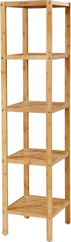 5-laags badkamerplank van bamboe, staande plank, keukenplank, 33 x 33 x 146 cm, smal voor krappe ruimtes, woonkamer, slaapkamer BCB55Y