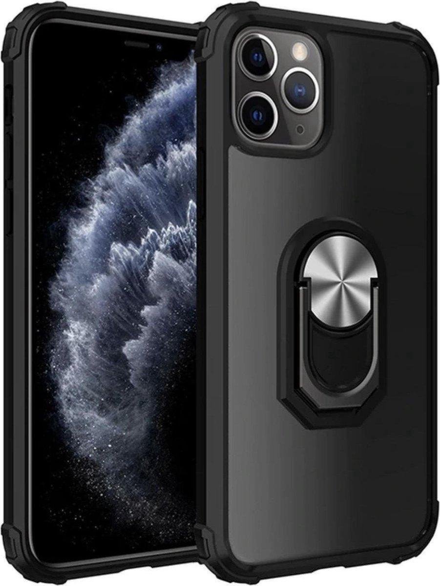 Geschikt voor Apple iPhone 12 Pro Backcover - Zwart - Hard PC - Magnetisch- Ring