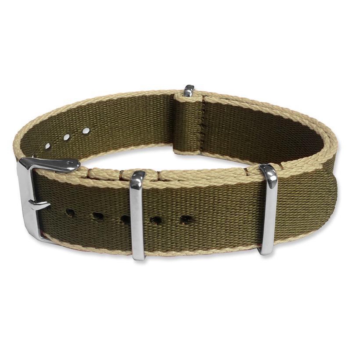 Seatbelt NATO Horlogeband Deluxe Nylon Strap Legergroen Zand 18mm