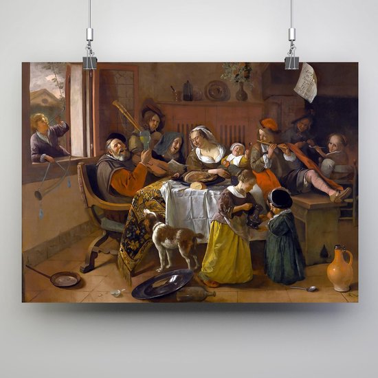 Poster Het vrolijke huisgezin 1668 - Jan Steen - 70x50cm