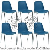 King of Chairs -set van 6- model KoC Elvira hemelsblauw met verchroomd onderstel. Kantinestoel stapelstoel kuipstoel vergaderstoel tuinstoel kantine stapel stoel kantinestoelen sta