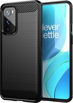 OnePlus 9 hoesje - MobyDefend TPU Gelcase - Geborsteld Metaal + Carbonlook - Zwart - GSM Hoesje - Telefoonhoesje Geschikt Voor: OnePlus 9