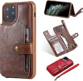 Voor iPhone 11 Pro Gesp Rits Schokbestendig Beschermhoes met Houder & Kaartsleuven & Portemonnee & Lanyard & Fotolijst (Koffie)